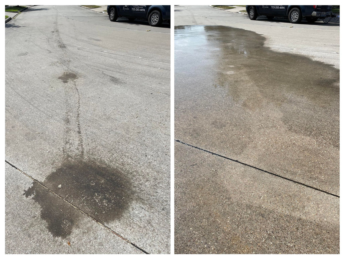 Hydraulic oil spill, texas commercial wash was out within the hour with R Soap II heavy concrete degreaser in league city tx
