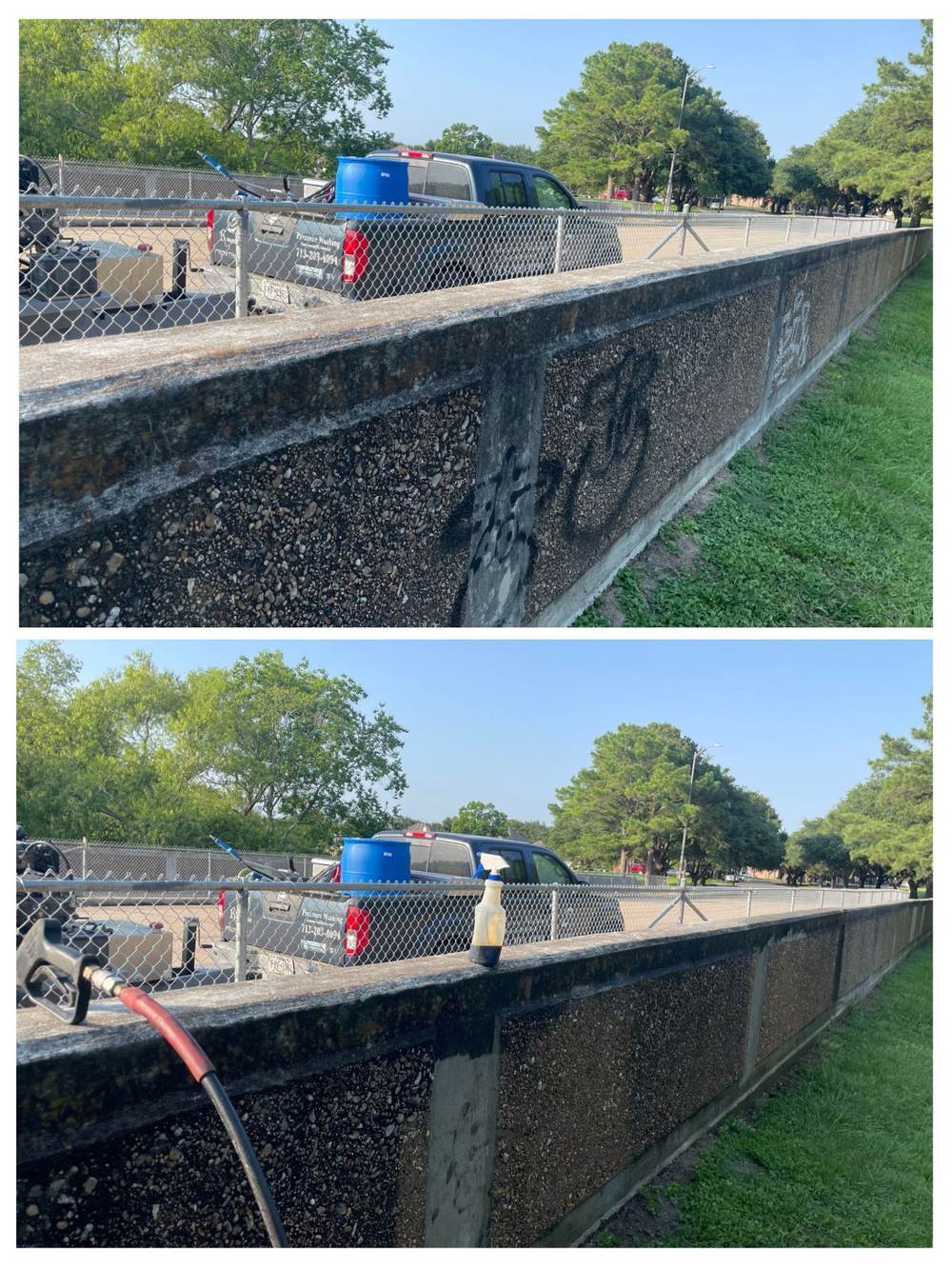 Removing graffiti from a bridge