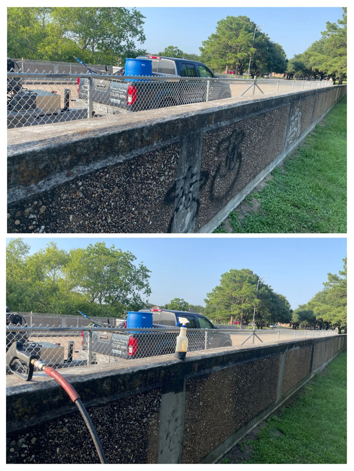 Removing graffiti from a bridge