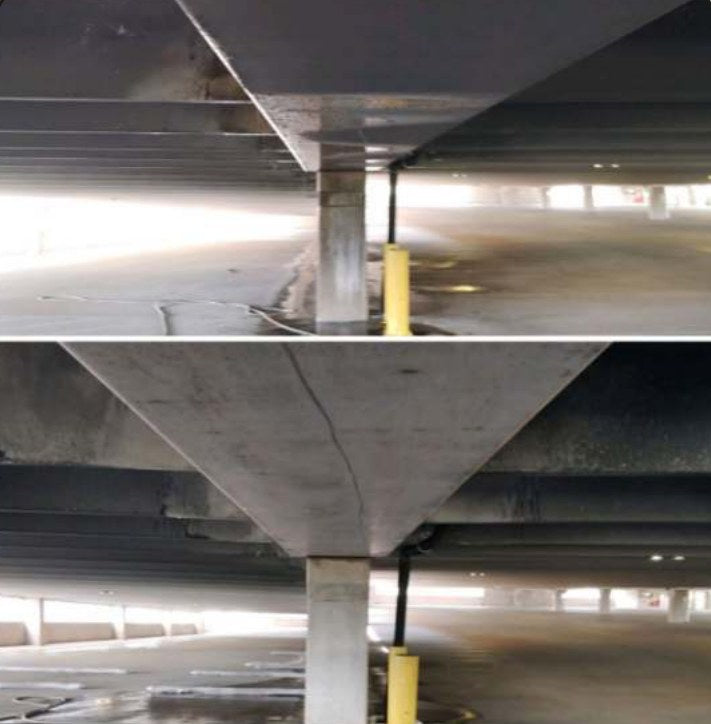 Before and after parking garage cleaning by Texas Commercial Wash